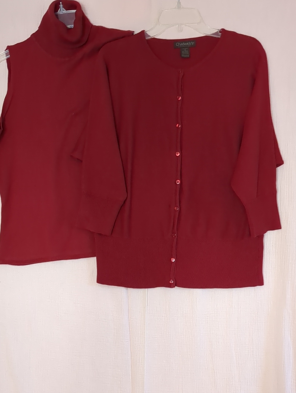 Chadwicks Deep Red Turtleneck Shell and Button-Front Cardigan Set